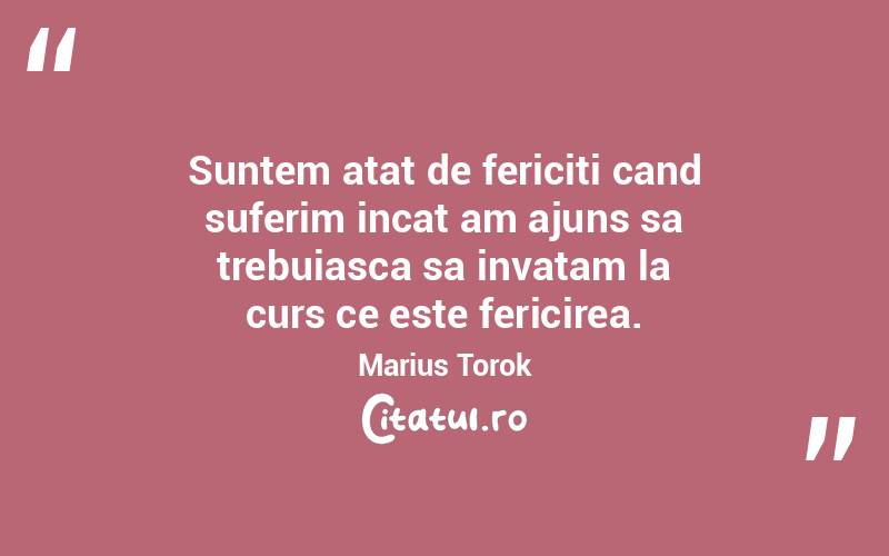 Suntem atat de fericiti cand suferim incat am ajuns sa trebuiasca sa invatam la curs ce este fericirea. Marius Torok