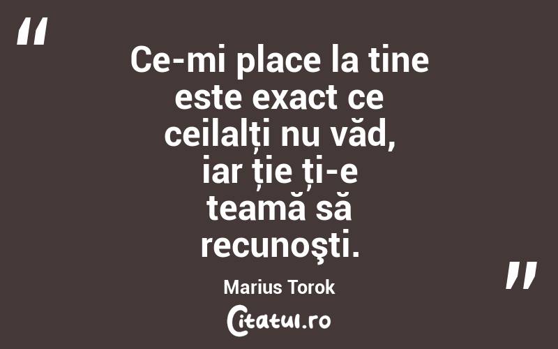  Ce-mi place la tine este exact ce ceilalţi nu văd, iar ţie ţi-e teamă să recunoşti. Marius Torok