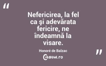 Nefericirea, la fel ca şi adevărata fericire, ne îndeamnă la visare. Honoré de Balzac...