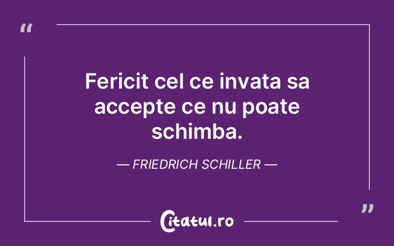 Fericit cel ce invata sa accepte ce nu poate schimba. Friedrich Schiller