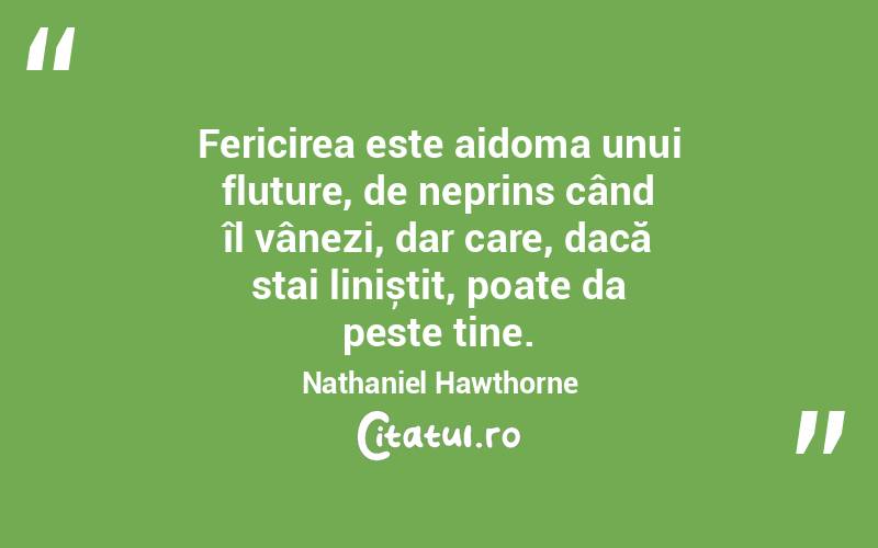 Fericirea este aidoma unui fluture, de neprins când îl vânezi, dar care, dacă stai liniștit, poate da peste tine. Nathaniel Hawthorne