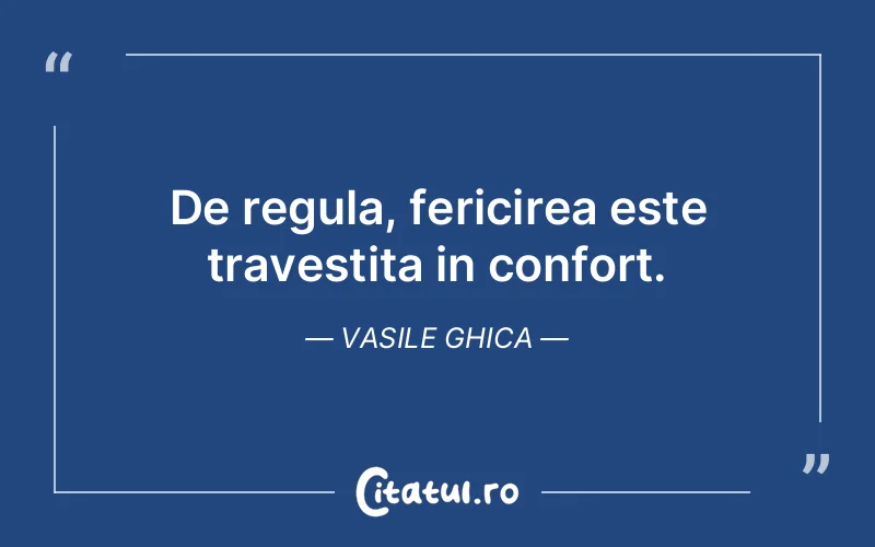 De regula, fericirea este travestita in confort. Vasile Ghica