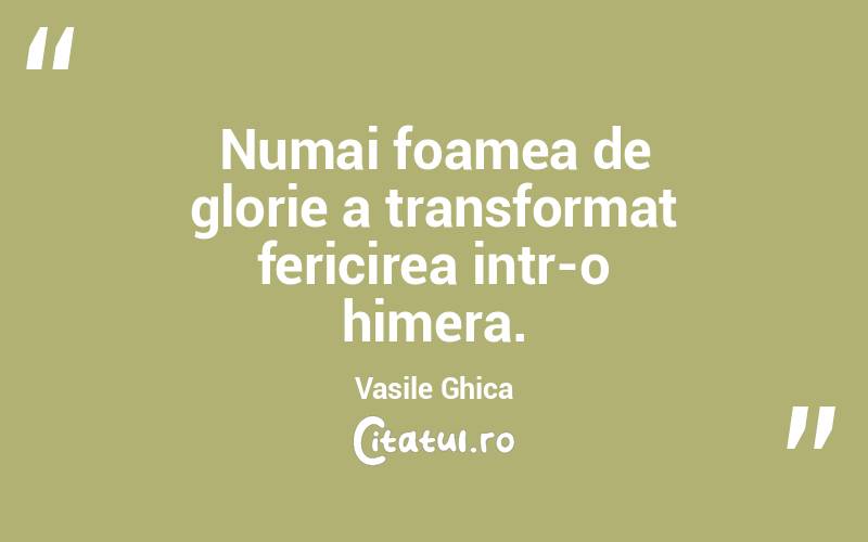 Numai foamea de glorie a transformat fericirea intr-o himera. Vasile Ghica