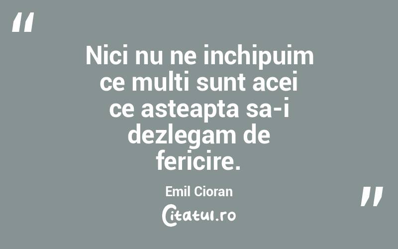 Nici nu ne inchipuim ce multi sunt acei ce asteapta sa-i dezlegam de fericire. Emil Cioran