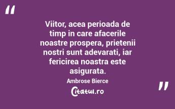 Viitor, acea perioada de timp in care afacerile noastre prospera, prietenii nostri sunt adevarati, iar fericirea noastra este asigurata. Ambrose Bierce...