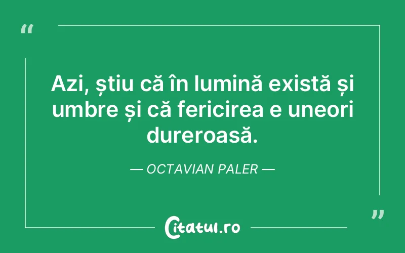 Azi, știu că în lumină există și umbre și că fericirea e uneori dureroasă. Octavian Paler