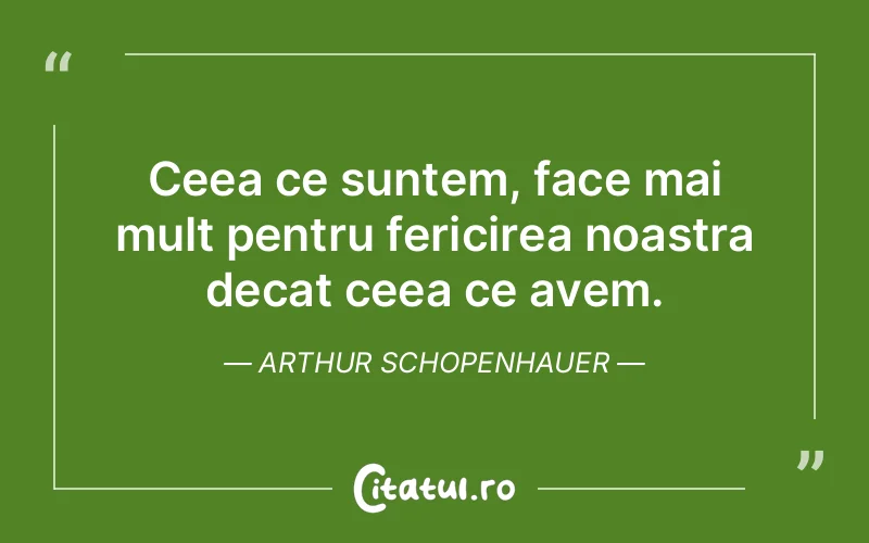 Ceea ce suntem, face mai mult pentru fericirea noastra decat ceea ce avem. Arthur Schopenhauer