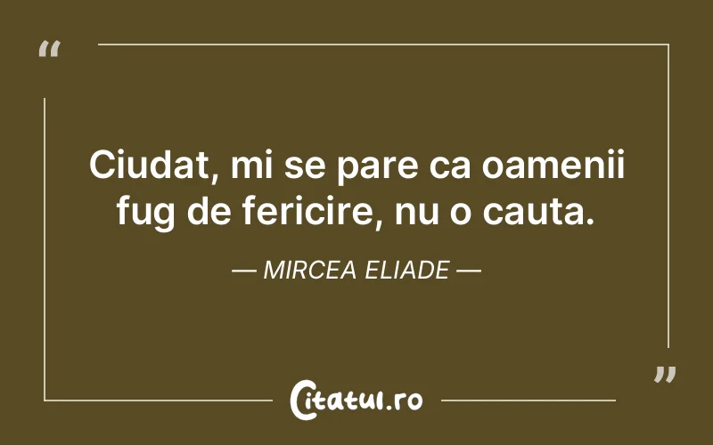Ciudat, mi se pare ca oamenii fug de fericire, nu o cauta. Mircea Eliade