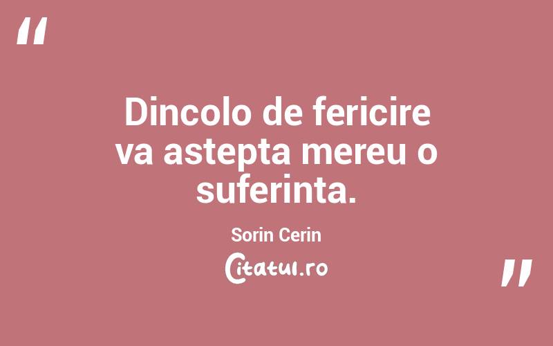 Dincolo de fericire va astepta mereu o suferinta. Sorin Cerin