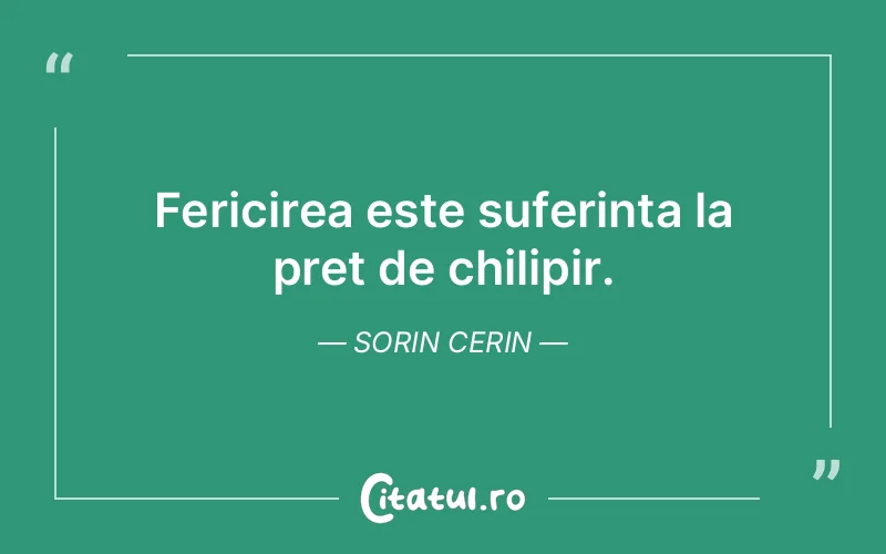 Fericirea este suferinta la pret de chilipir. Sorin Cerin