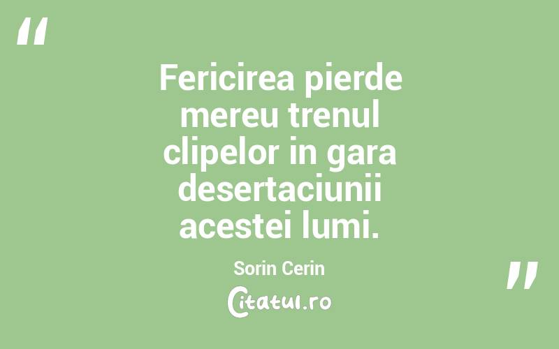 Fericirea pierde mereu trenul clipelor in gara desertaciunii acestei lumi. Sorin Cerin