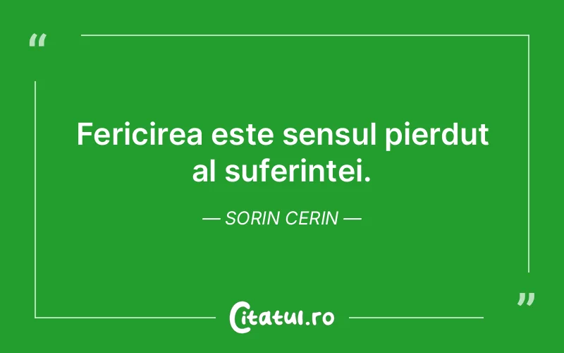 Fericirea este sensul pierdut al suferintei. Sorin Cerin