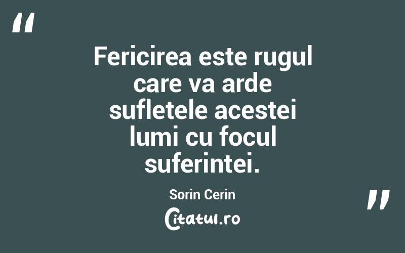 Fericirea este rugul care va arde sufletele acestei lumi cu focul suferintei. Sorin Cerin