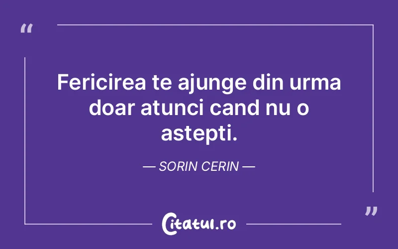 Fericirea te ajunge din urma doar atunci cand nu o astepti. Sorin Cerin