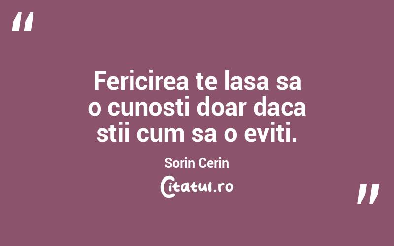 Fericirea te lasa sa o cunosti doar daca stii cum sa o eviti. Sorin Cerin
