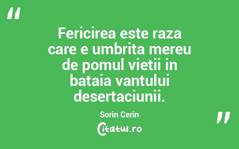Fericirea este raza care e umbrita mereu de pomul vietii in bataia vantului desertaciunii. Sorin Cerin