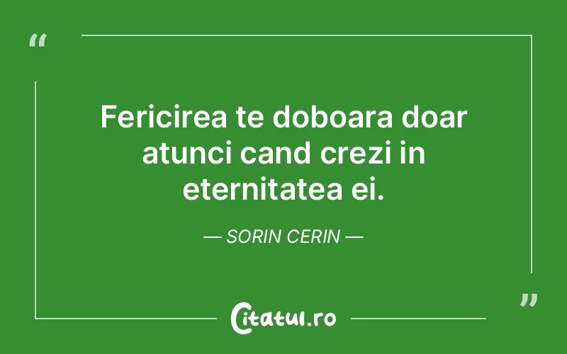 Fericirea te doboara doar atunci cand crezi in eternitatea ei. Sorin Cerin