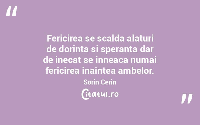Fericirea se scalda alaturi de dorinta si speranta dar de inecat se inneaca numai fericirea inaintea ambelor. Sorin Cerin