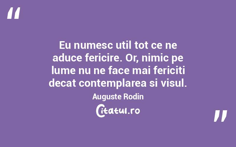 Eu numesc util tot ce ne aduce fericire. Or, nimic pe lume nu ne face mai fericiti decat contemplarea si visul. Auguste Rodin