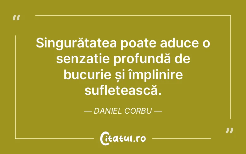 Singurătatea poate aduce o senzație profundă de bucurie și împlinire sufletească. Daniel Corbu
