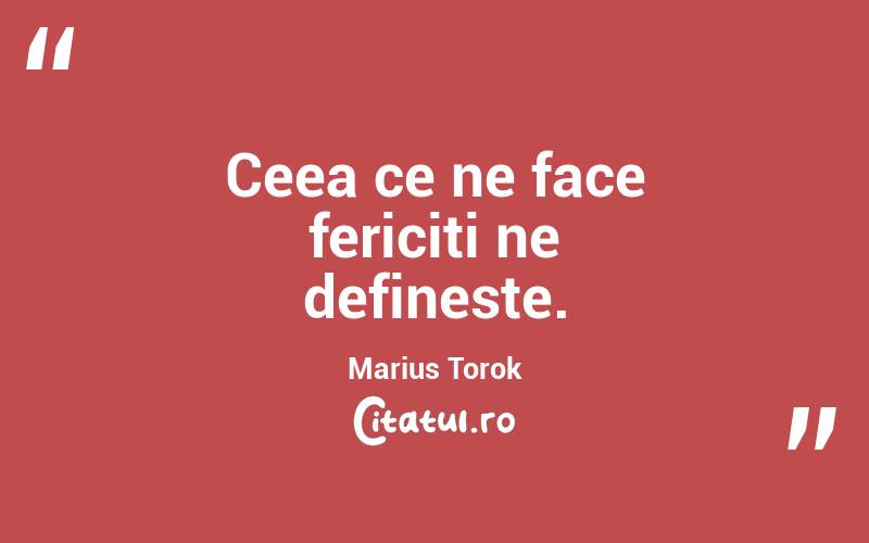Ceea ce ne face fericiti ne defineste. Marius Torok