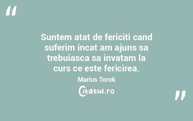 Suntem atat de fericiti cand suferim incat am ajuns sa trebuiasca sa invatam la curs ce este fericirea. Marius Torok