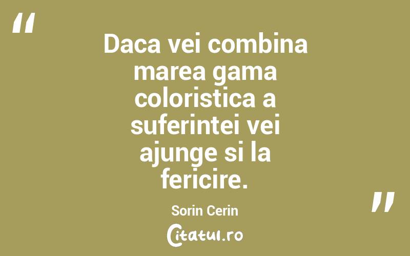 Daca vei combina marea gama coloristica a suferintei vei ajunge si la fericire. Sorin Cerin