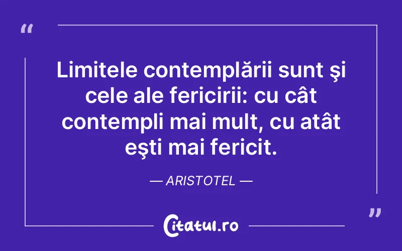 Limitele contemplării sunt şi cele ale fericirii: cu cât contempli mai mult, cu atât eşti mai fericit. Aristotel