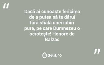 Dacă ai cunoaşte fericirea de a putea să te dărui fără sfială unei iubiri pure, pe care Dumnezeu o ocroteşte! Honoré de Balzac...