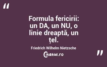 Formula fericirii: un DA, un NU, o linie dreaptă, un ţel. Friedrich Wilhelm Nietzsche...