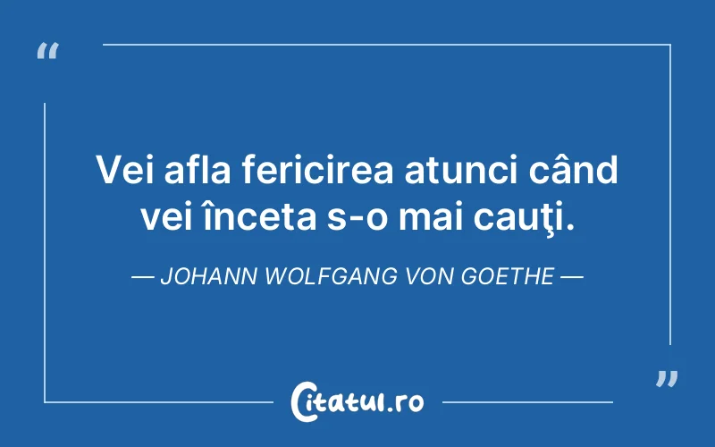 Vei afla fericirea atunci când vei înceta s-o mai cauţi. Johann Wolfgang von Goethe