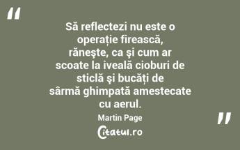 Să reflectezi nu este o operaţie firească, răneşte, ca şi cum ar scoate la iveală cioburi de sticlă şi bucăţi de sârmă ghimpată amestecate cu aerul. Martin Page...