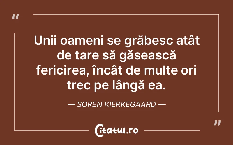 Unii oameni se grăbesc atât de tare să găsească fericirea, încât de multe ori trec pe lângă ea. Soren Kierkegaard