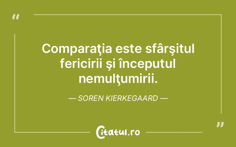 Comparaţia este sfârşitul fericirii şi începutul nemulţumirii. Soren Kierkegaard