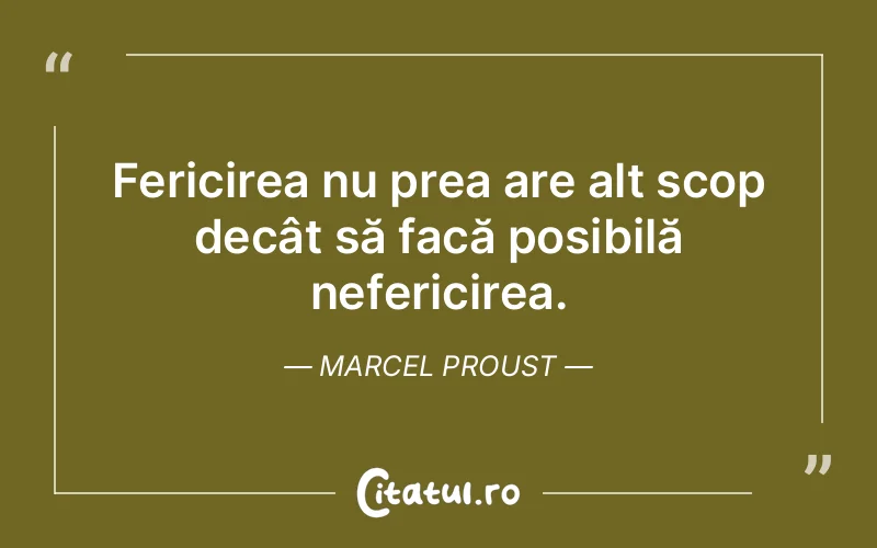 Fericirea nu prea are alt scop decât să facă posibilă nefericirea. Marcel Proust