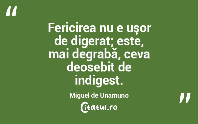 Fericirea nu e uşor de digerat; este, mai degrabă, ceva deosebit de indigest. Miguel de Unamuno