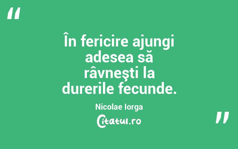 În fericire ajungi adesea să râvneşti la durerile fecunde. Nicolae Iorga
