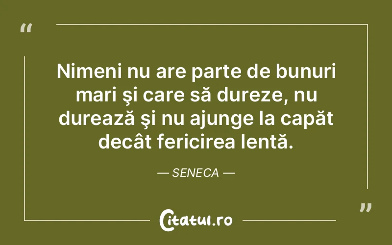 Nimeni nu are parte de bunuri mari şi care să dureze, nu durează şi nu ajunge la capăt decât fericirea lentă. Seneca