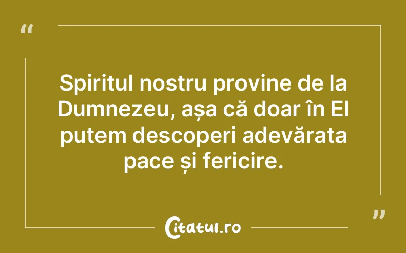 Spiritul nostru provine de la Dumnezeu, așa că doar în El putem descoperi adevărata pace și fericire.