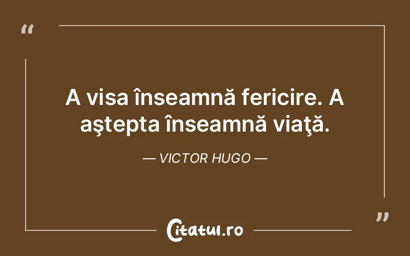 A visa înseamnă fericire. A aştepta înseamnă viaţă. Victor Hugo
