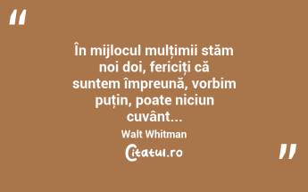 În mijlocul mulţimii stăm noi doi, fericiţi că suntem împreună, vorbim puţin, poate niciun cuvânt... Walt Whitman...