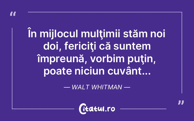 În mijlocul mulţimii stăm noi doi, fericiţi că suntem împreună, vorbim puţin, poate niciun cuvânt... Walt Whitman