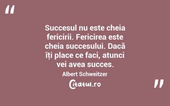 Succesul nu este cheia fericirii. Fericirea este cheia succesului. Dacă îţi place ce faci, atunci vei avea succes. Albert Schweitzer...