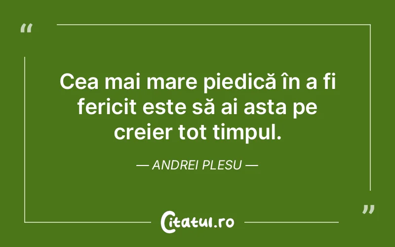 Cea mai mare piedică în a fi fericit este să ai asta pe creier tot timpul. Andrei Plesu