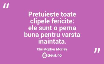 Pretuieste toate clipele fericite: ele sunt o perna buna pentru varsta inaintata. Christopher Morley...