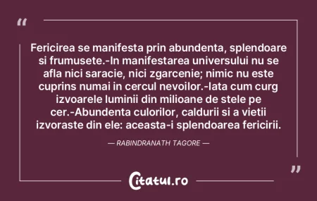 Fericirea se manifesta prin abundenta, s...
