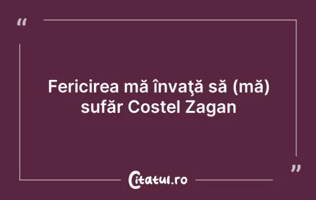Citeste si: Fericirea mă învaţă să (mă) sufăr Costel...