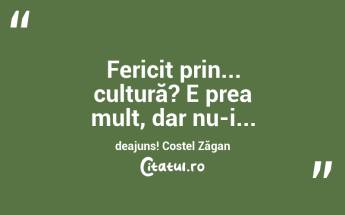 Fericit prin... cultură? E prea mult, dar nu-i... deajuns! Costel Zăgan...