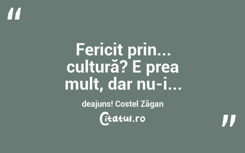 Fericit prin... cultură? E prea mult, dar nu-i... deajuns! Costel Zăgan

