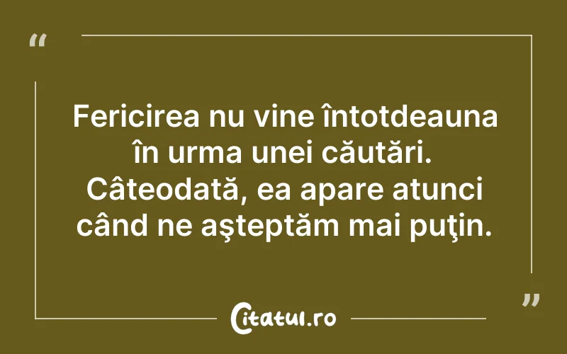 Fericirea nu vine întotdeauna în urma unei căutări. Câteodată, ea apare atunci când ne aşteptăm mai puţin.
